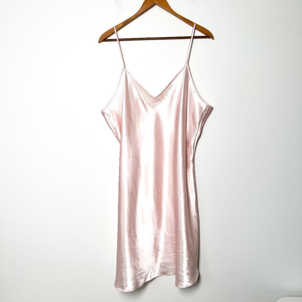 Vintage Pastel Pink Satin Lace Neglige Slip Dress